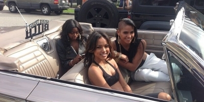 Cassie on set for her music video Paradise
